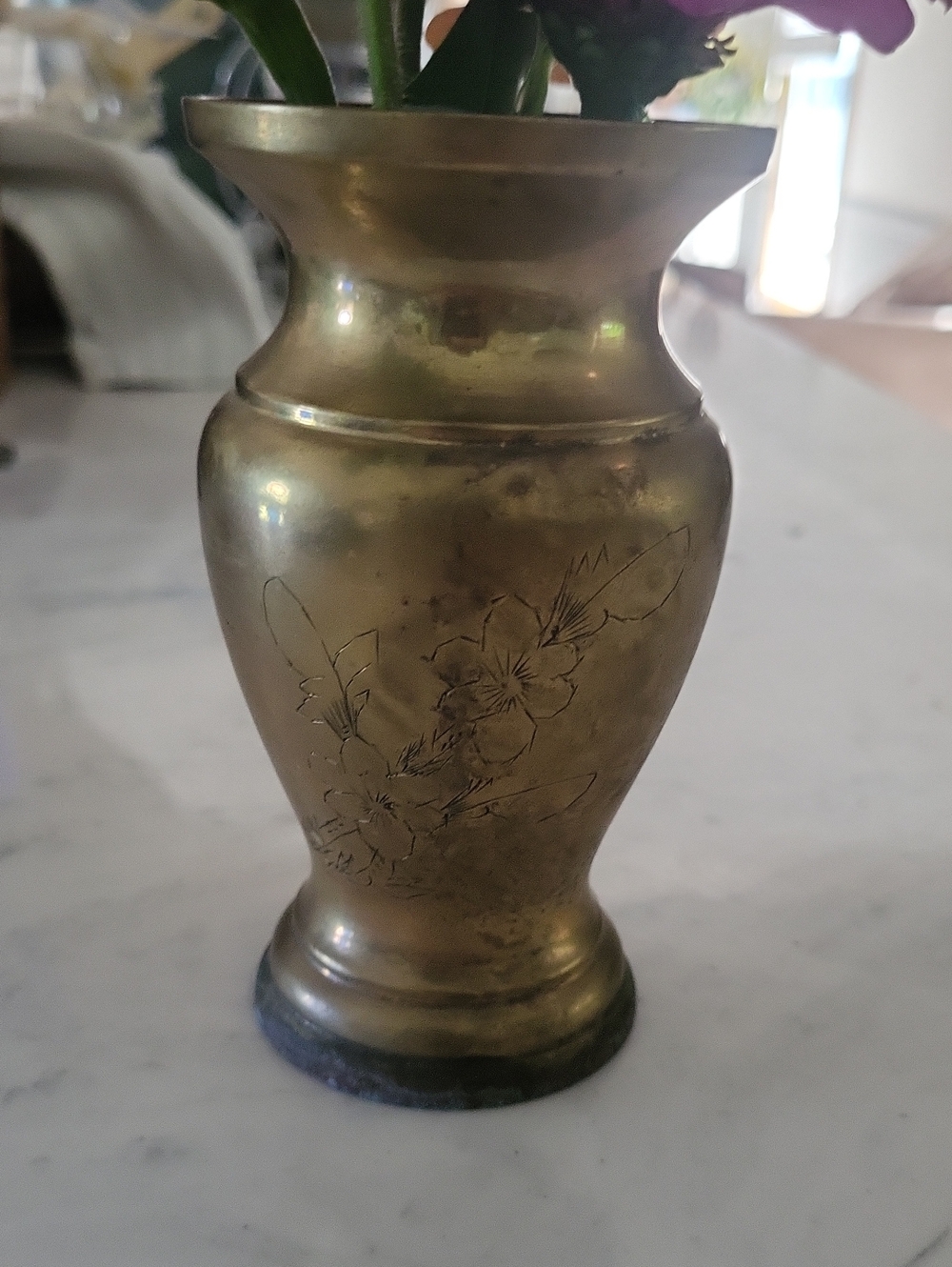 Brass Floral Engraved Vase - Made In Hong Kong